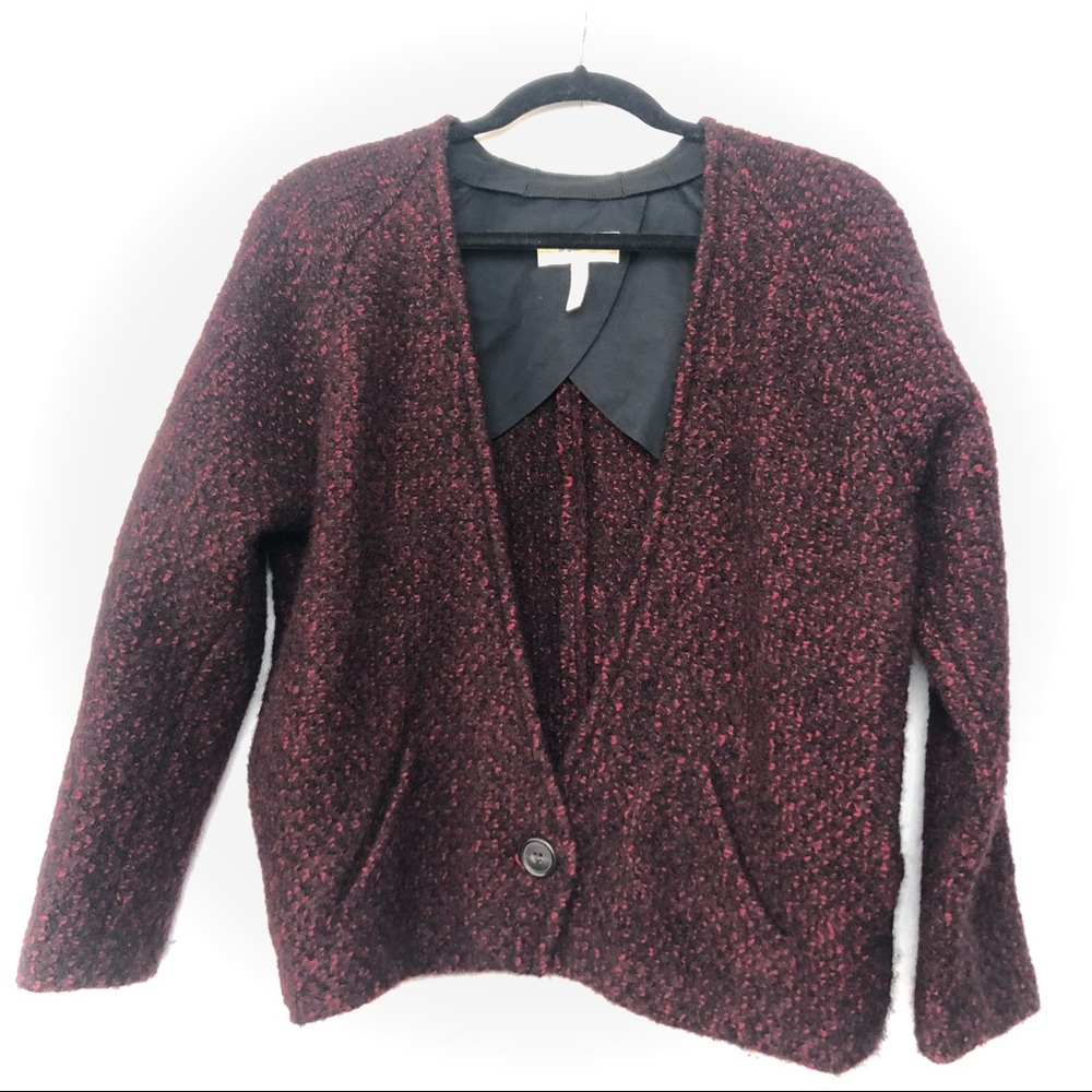 Isabel Marant Etoile Wool Tweed Sweater Deep V Neck Red Black